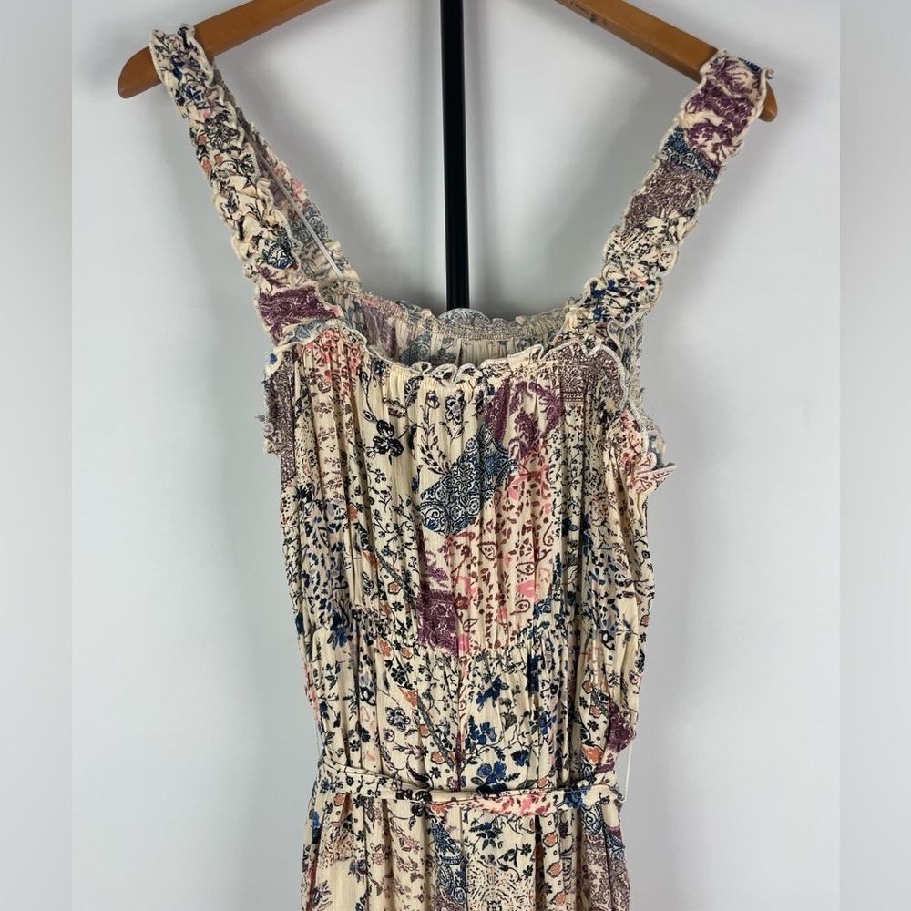 Nevena Rae Multicolored Patchwork Wide Cropped Leg Ruffle Hem Jumpsuit - Picture 9 of 10